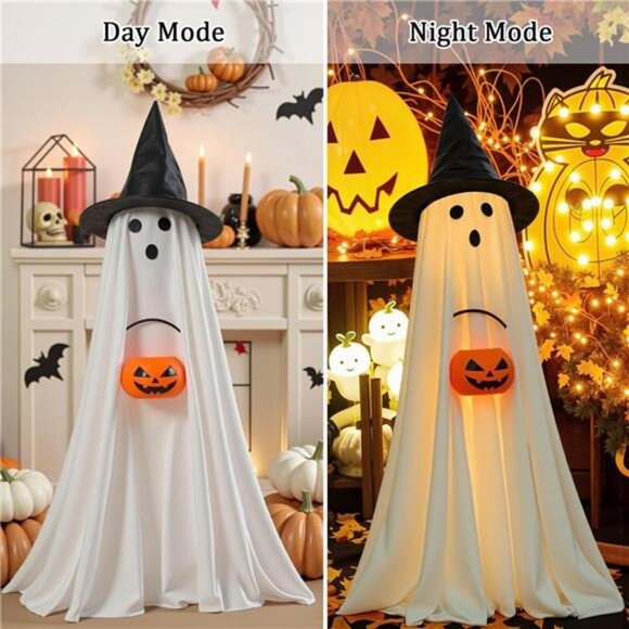 Halloween Decorations Indoor Outdoor, 2 Packs Light Up Spooky Ghost with Pumpkin - Picture 4 of 7